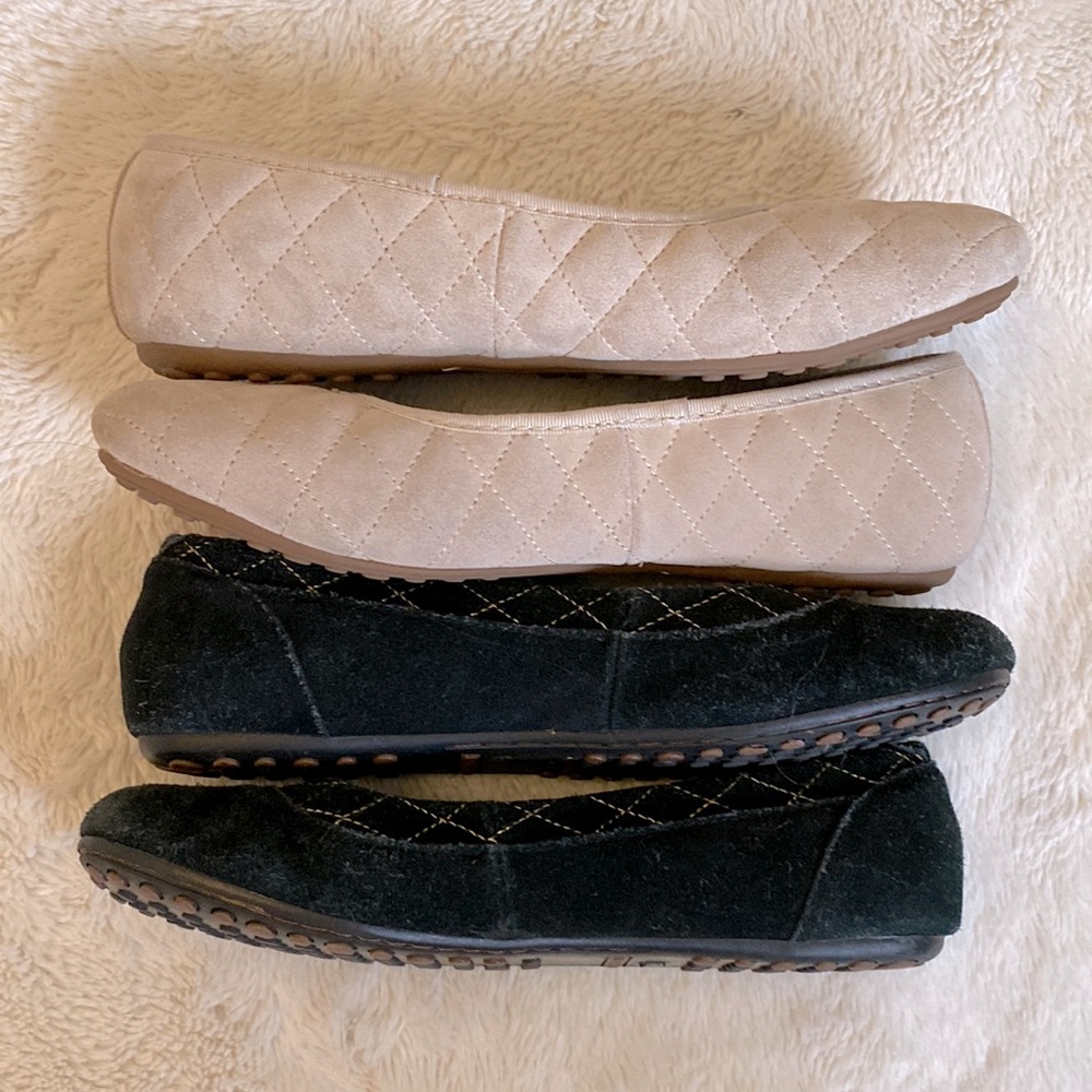 3/$60 Bundle of 2 Quilted Cream and Suede Black Slip On Flats - Picture 6 of 16